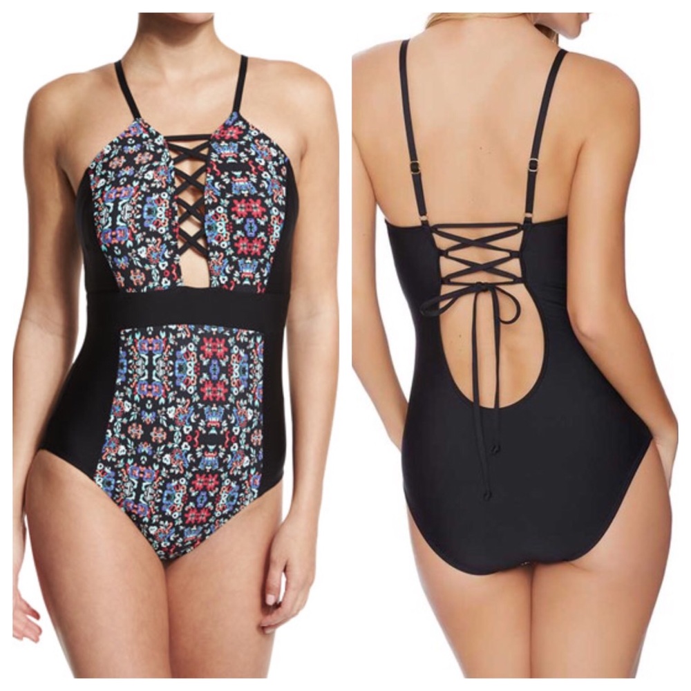 Ella Moss The Wanderer Lace-Up Swimsuit Size Small